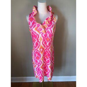 NWT Gretchen Scott Jersey Ruffneck Sleeveless Pink Orange Dress Size S